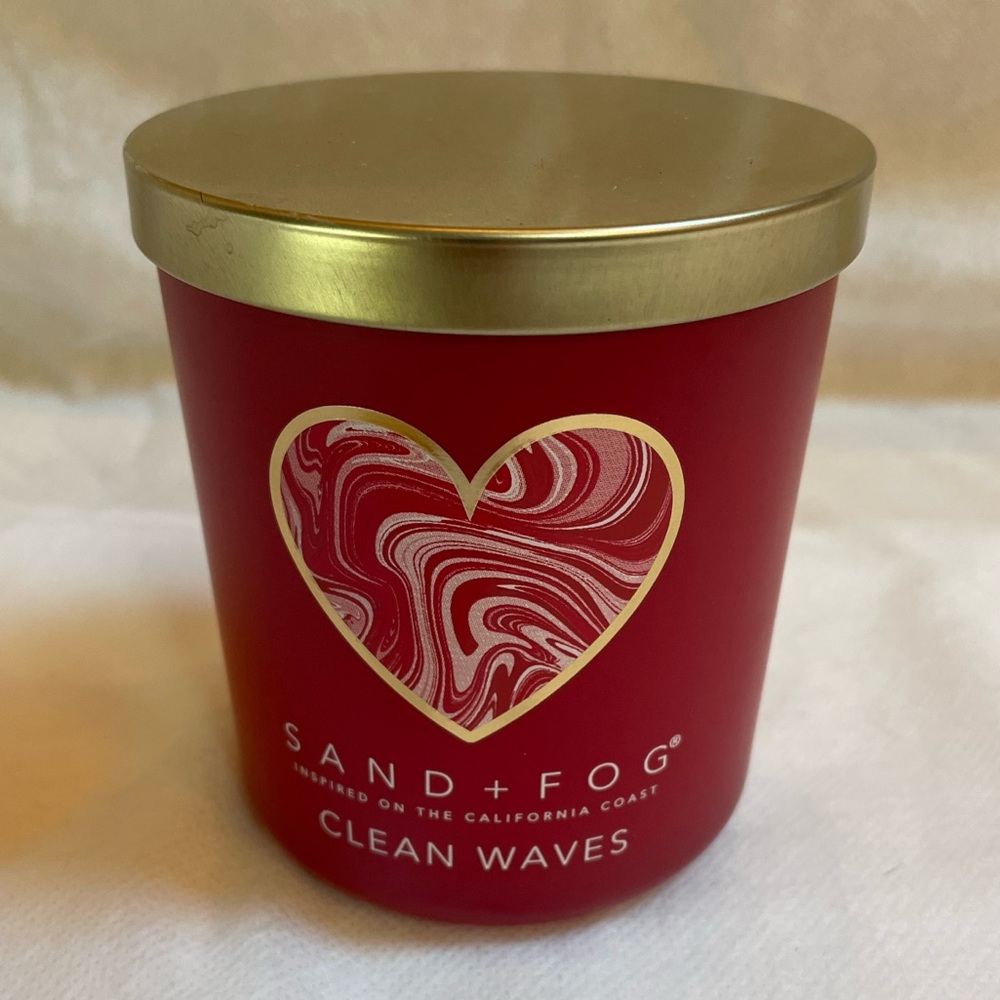 Sand + Fog Clean Waves Scented Candle Red Jar Gold Lid Home Decor Gift, 10 oz.